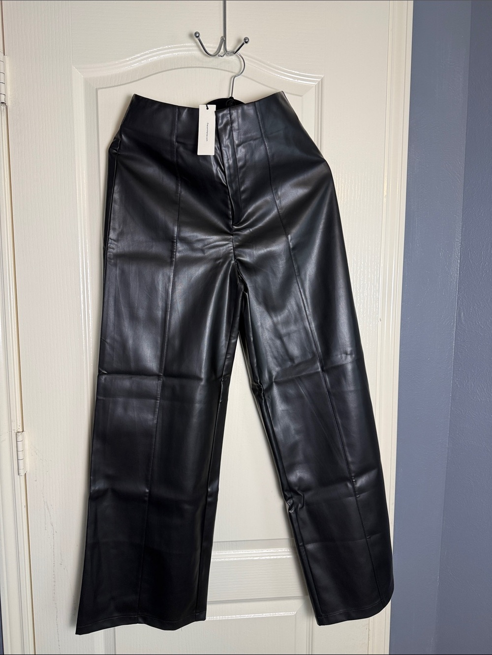 COMMENSE Black High-Wist PU Leather Wide-Leg Pants